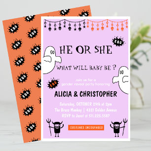 Geister-Pink-Orange-Oktober-Halloween-Geschlechter Einladung