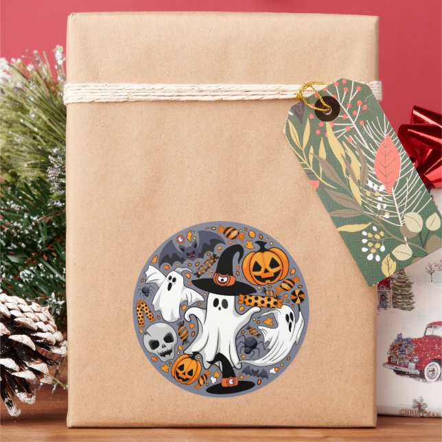 Geister Spooky und gruselige Niedliche Monster Runder Aufkleber (Feiertag)