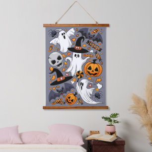 Geister Spooky und gruselige Niedliche Monster Wandteppich Mit Holzrahmen