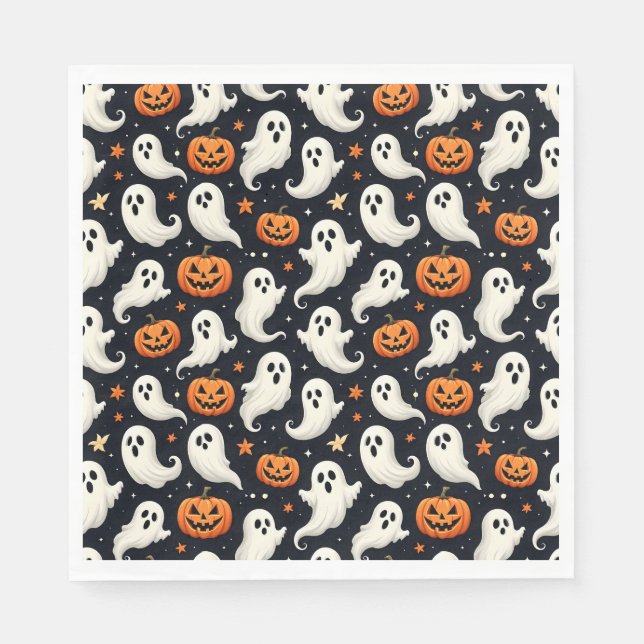 Geister und Jack o'Lanterns Halloween Serviette (Vorderseite)