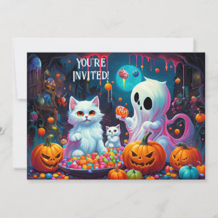 Geister- und Kätzchen-Halloween-Party-Einladung Ankündigung