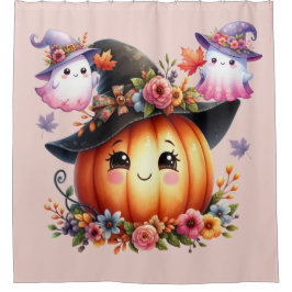 Geister- und Kürbis-Halloween-Design Duschvorhang