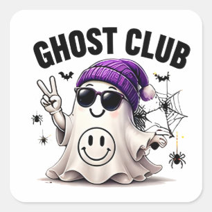 Geisterclub Lustiger Smiley-Geist Halloween Quadratischer Aufkleber