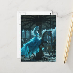 Geisterfrau auf verlassenem Karussell Postkarte