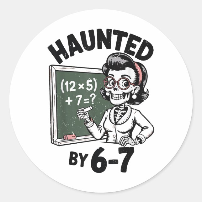 Geisterhafte 67 Skelett-Mathe-Lehrer Halloween-Kos Runder Aufkleber (Vorderseite)