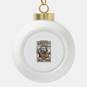 Geisterhafte Grüße Shirt Vintage Gravur Halloween Keramik Kugel-Ornament