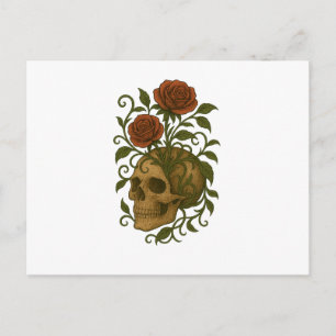 Geisterhafte Schönheit – Totenkopf und Rosen Hallo Postkarte