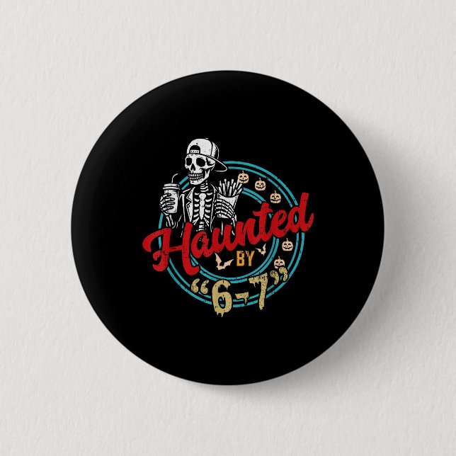Geisterhafte Sechs Sieben 6 7 Meme 67 Skeletthand  Button (Vorderseite)