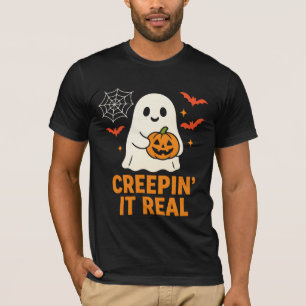Geisterhaftes Halloween-Kunstwerk mit Kürbis namen T-Shirt
