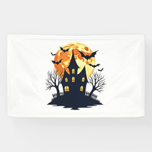 Geisterhaus mit Fledermäusen – Gruseliges Hallowee Banner