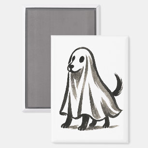 Geisterhund in Kostüm – Halloween-Tinte-Stil auf Magnet