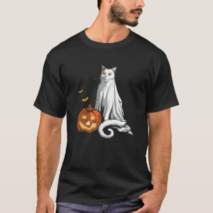 Geisterkatze Boo Laken Kürbis Lustiger Halloween-K T-Shirt