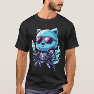 Geisterkatze Mythische Schädelrüstung mit Schwert  T-Shirt