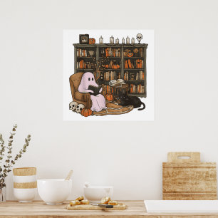 Geisterlesebuch Katzenliebhaber Halloween Poster