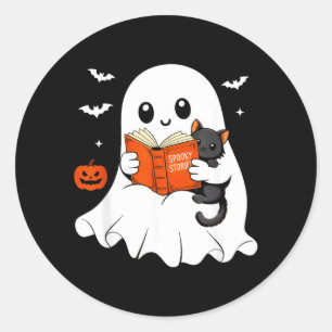 Geisterlesebuch Schwarze Katze Halloween-Kostüm Mä Runder Aufkleber