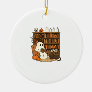 Geisterlesen in der gemütlichen Halloween-Biblioth Keramik Ornament