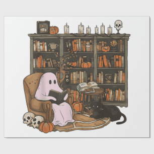 Geisterlesendes Katzenliebhaber-Buch Halloween  Geschenkpapier