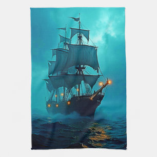 Geisterschiff im Sturmgewässer-Design Geschirrtuch