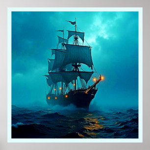 Geisterschiff im Sturmgewässer-Design Poster