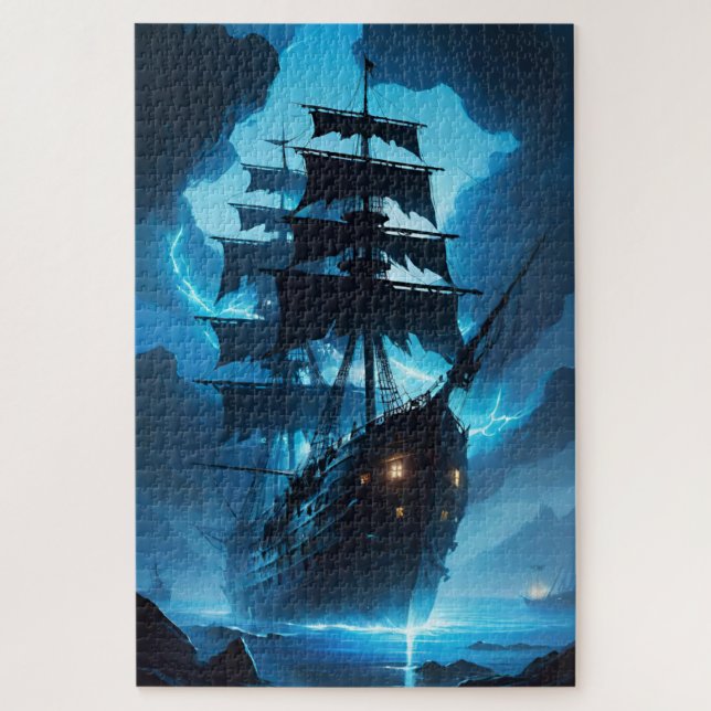 Geisterschiff, Piratenschiff, Nebel, Segelboot Puzzle (Vertikal)