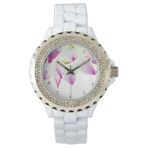 *~* geistige Lotos-Blumen-Wasser-Lilie auf Weiß Armbanduhr