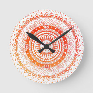 Geistige Mandala-orange Gelb Runde Wanduhr