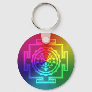 Geistiges Sri Yantra - Regenbogen Schlüsselanhänger