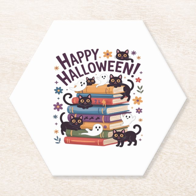 Geistkatze liest Bücher Liebhaber-Geschenke Hallow Untersetzer (Vorderseite)