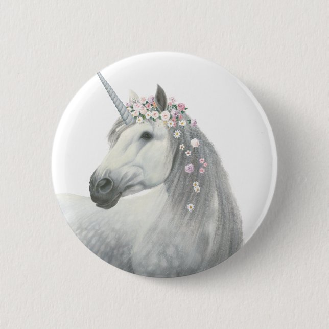 GeistUnicorn mit Blumen in der Mähne Button (Vorderseite)