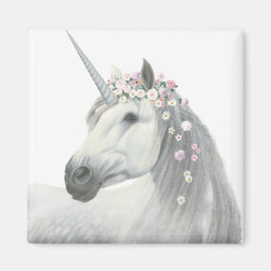 GeistUnicorn mit Blumen in der Mähne Magnet