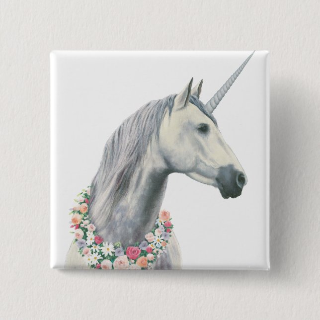 GeistUnicorn mit Blumen um Hals Button (Vorderseite)
