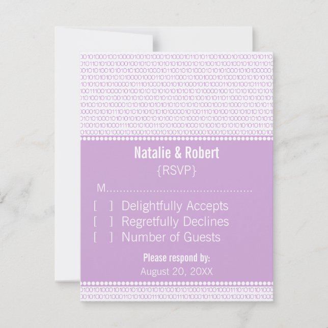 Gek Chic Binary Code Response Card, Lila RSVP Karte (Vorderseite)