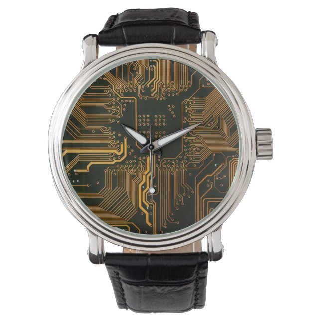 Gek Out Nerd PCB Orange Electronic Circuit Board Armbanduhr (Vorderseite)