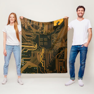 Gek Out Nerd PCB Orange Electronic Circuit Board Fleecedecke