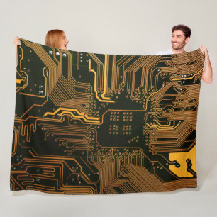 Gek Out Nerd PCB Orange Electronic Circuit Board Fleecedecke