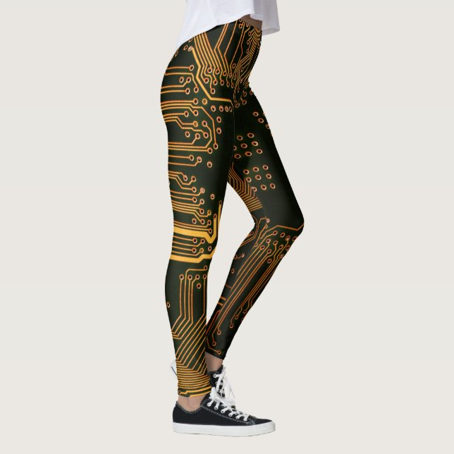 Gek Out Nerd PCB Orange Electronic Circuit Board Leggings (Rechts)