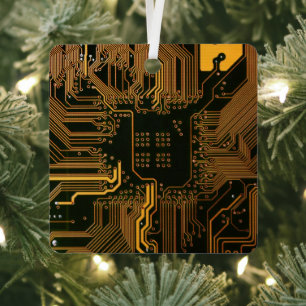 Gek Out Nerd PCB Orange Electronic Circuit Board Ornament Aus Metall
