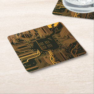 Gek Out Nerd PCB Orange Electronic Circuit Board Rechteckiger Pappuntersetzer