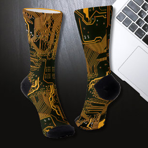 Gek Out Nerd PCB Orange Electronic Circuit Board Socken