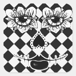 Gekacheltes Blumen-Gesicht Surrealer quadratisch Quadratischer Aufkleber
