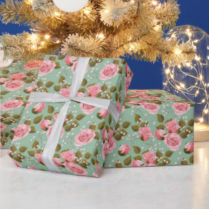GEKÄMPELTE BABY-ROSA ROSEN AUF KEPPEL-HINTERGRUND GESCHENKPAPIER