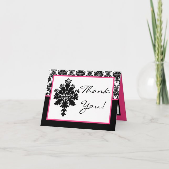 Geklappt dank Karte schwarz Hot Pink Damask Lace (Vorderseite)