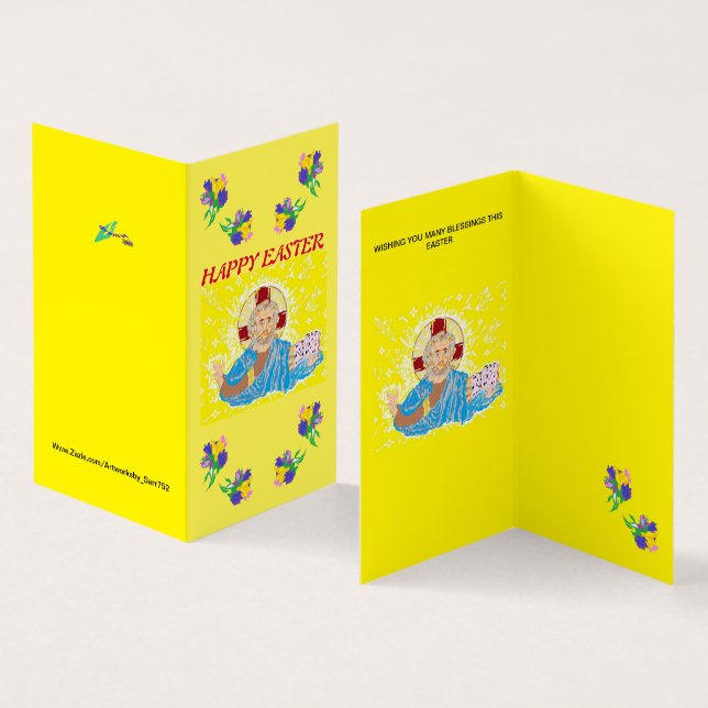 Geklappte Karte glücklich Ostern (Innenseite und Außenseite)