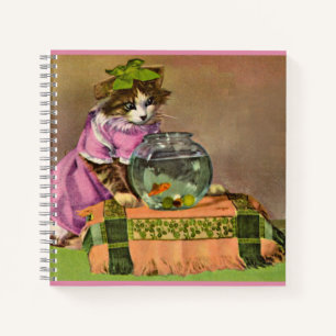 gekleidete Katze und Fischschale Notizbuch
