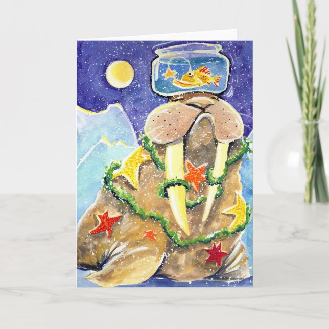 Gekleidetes oben Walroß Feiertagskarte (Vorderseite)