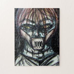 Geknebelter Patient im Zwangsjacke-Kohle-Kunstwerk Puzzle