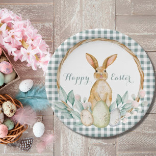 Geknittertes Wasserfarben-Blumenkranz Frohe Ostern Pappteller