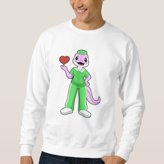 Geko als Krankenschwester mit Herz Sweatshirt (Vorderseite)