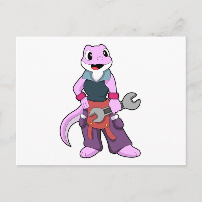 Geko als Mechanik mit Wrench Postkarte (Vorderseite)