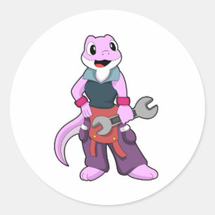 Geko als Mechanik mit Wrench Runder Aufkleber